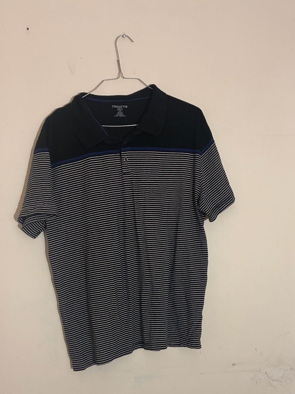 Claiborne Navy and White Striped Polo